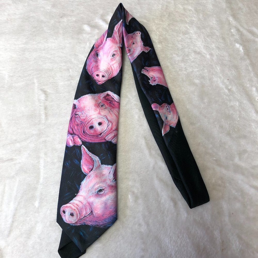 Ralph Marlin Blaine Heilman Vintage 1989 Black & Pink Pig Tie